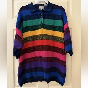Vintage 90’s Venezia Bold Rainbow Striped V-Neck Polo Sweater